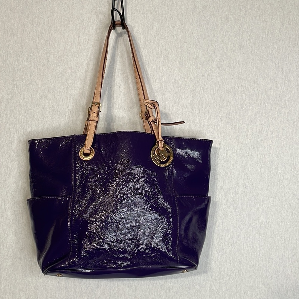 Michael Kors, patent, purple shoulder bag.